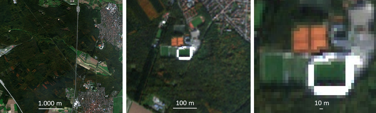 Sentinel-2 Aufnahme (Echtfarbe, Falschfarbe & NDVI) von Heidelberg